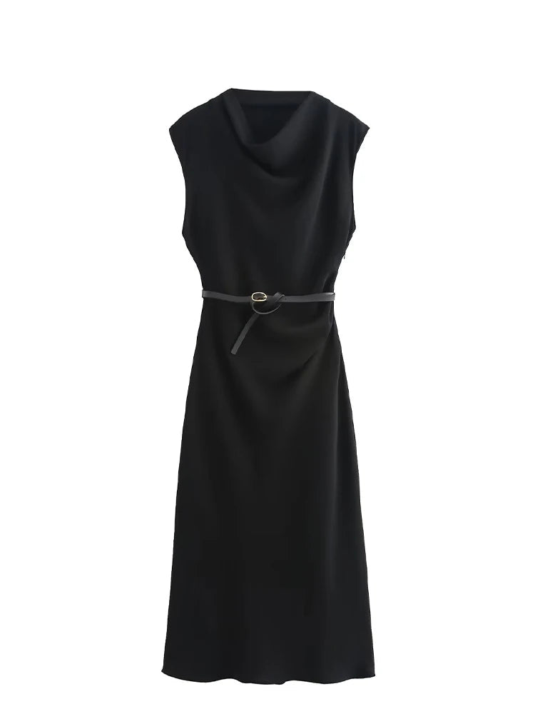 Belted Sleeveless Midi Dress
