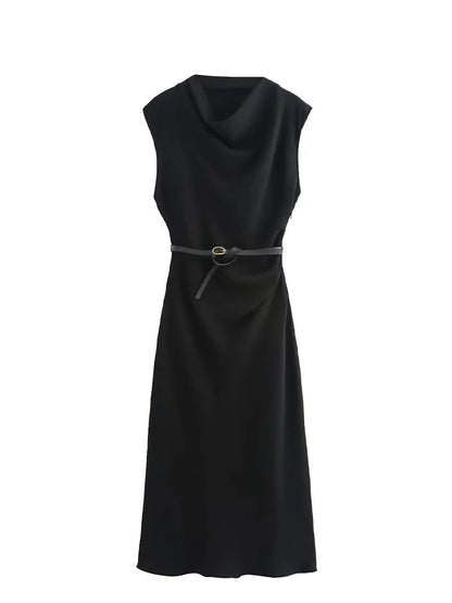 Belted Sleeveless Midi Dress
