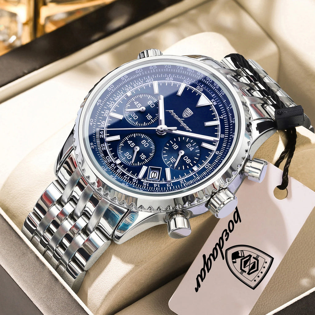 POEDAGAR Business Blue Steel Watch