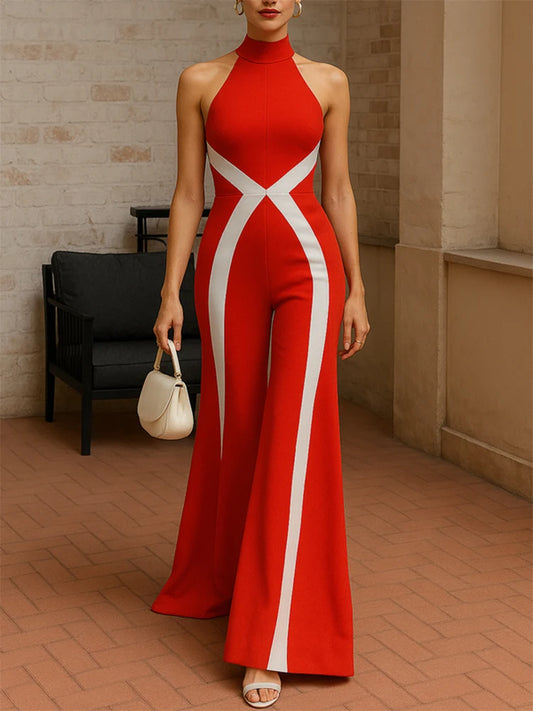 Red High-Neck Jumpsuit