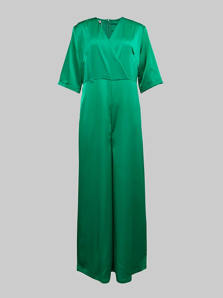 V-Neck Wide Jumpsuit