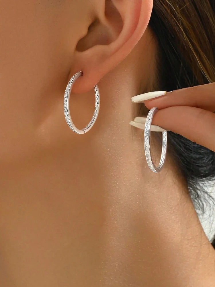 Zircon Silver Hoop Earrings