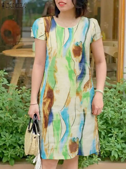 ZANZEA Vintage Floral Bohemian Summer Dress