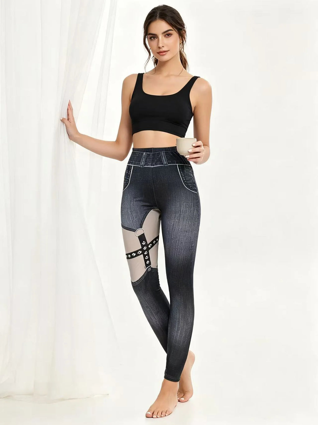 Faux Denim Print Leggings