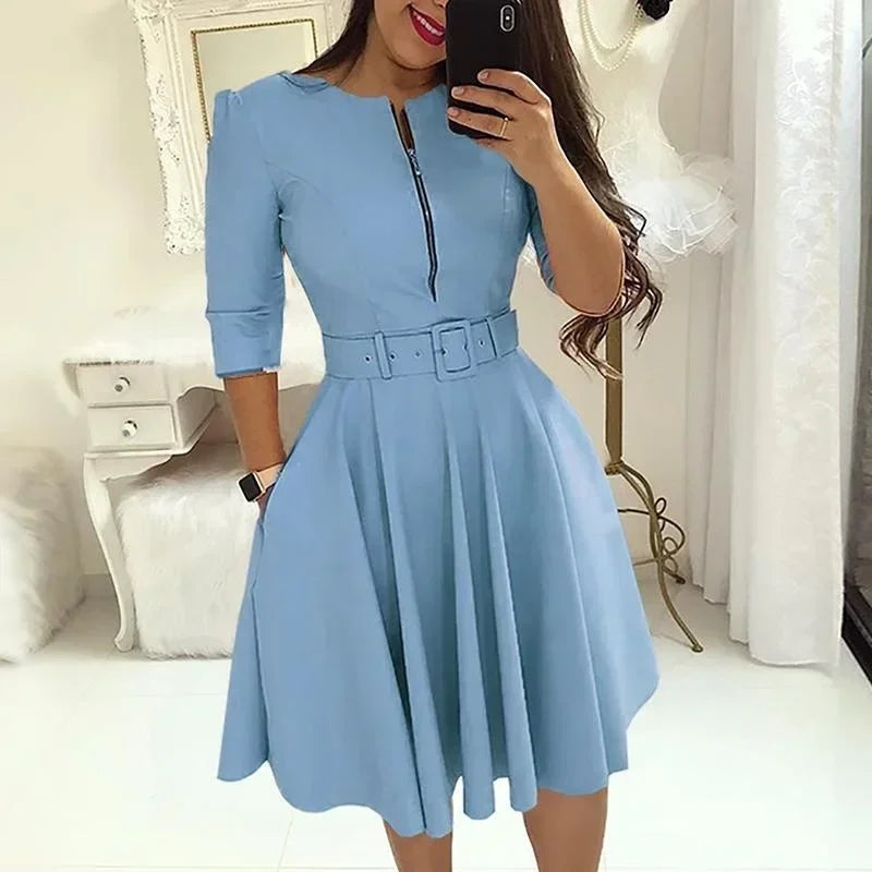 Patchwork A-Line Belt Dress