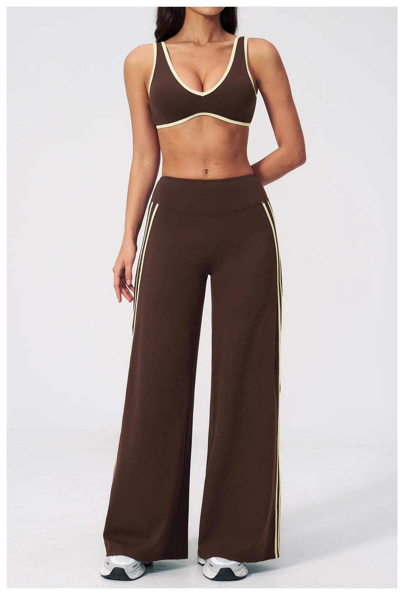 Nylon Striped Sleeveless True-To-Size Fit Two-Piece Yoga Set