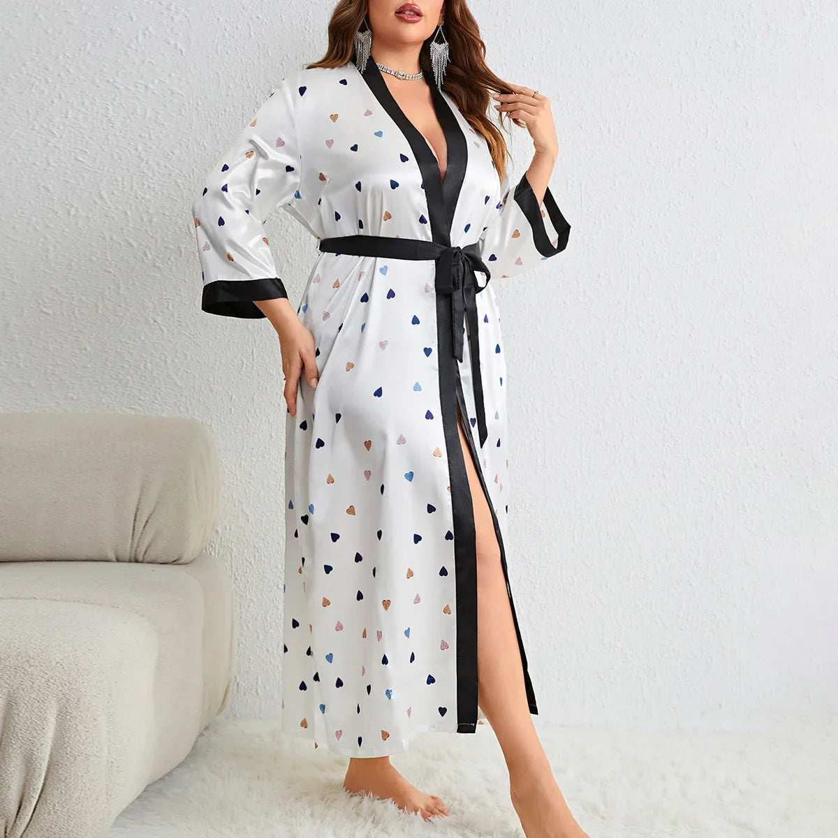 Plus Size Satin Bathrobe