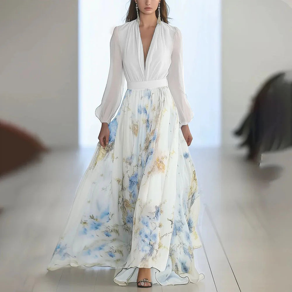 Floral Puff-Sleeve Maxi Dress