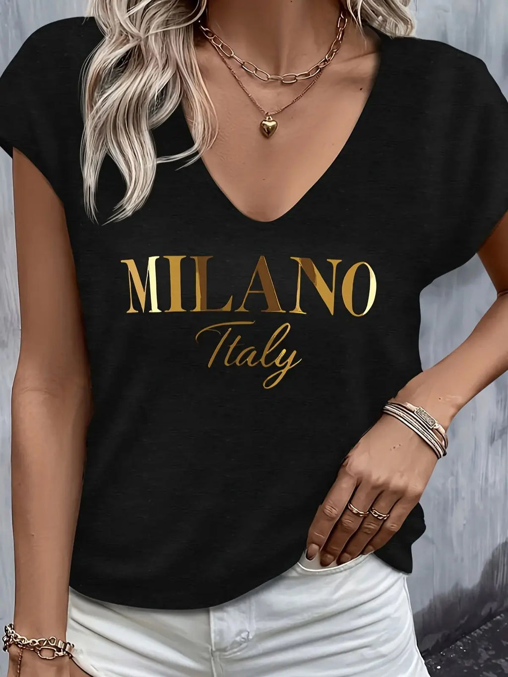Herringbone Letter Print Short Sleeve T-Shirt