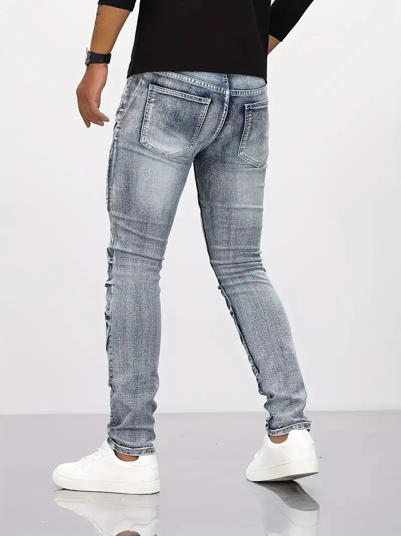 Two-Tone Distressed Patchwork Jeans
