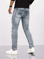 Two-Tone Distressed Patchwork Jeans