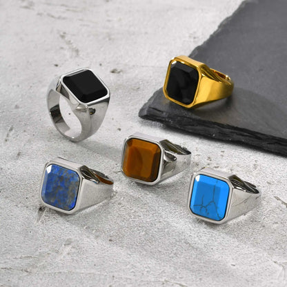 Punk Natural Stone Stainless Steel Ring