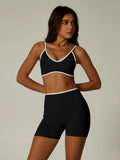 Nylon Solid Elastic Waist Two-Piece Yoga Set
