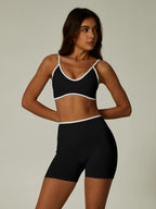 Nylon Solid Elastic Waist Two-Piece Yoga Set