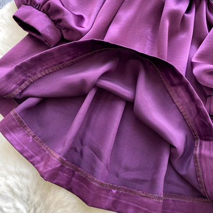 Satin V-Neck Ruched Mini Dress