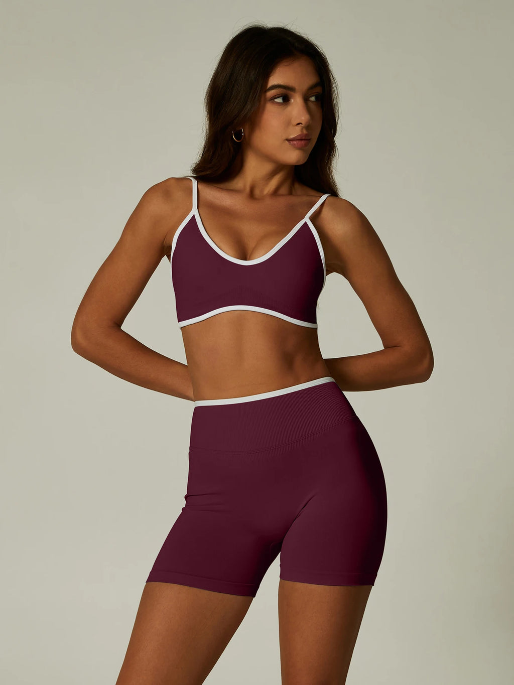 Nylon Solid Elastic Waist Two-Piece Yoga Set