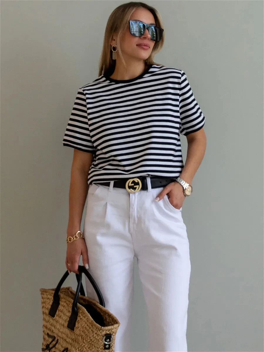 Contrast Striped Round Neck T-Shirt