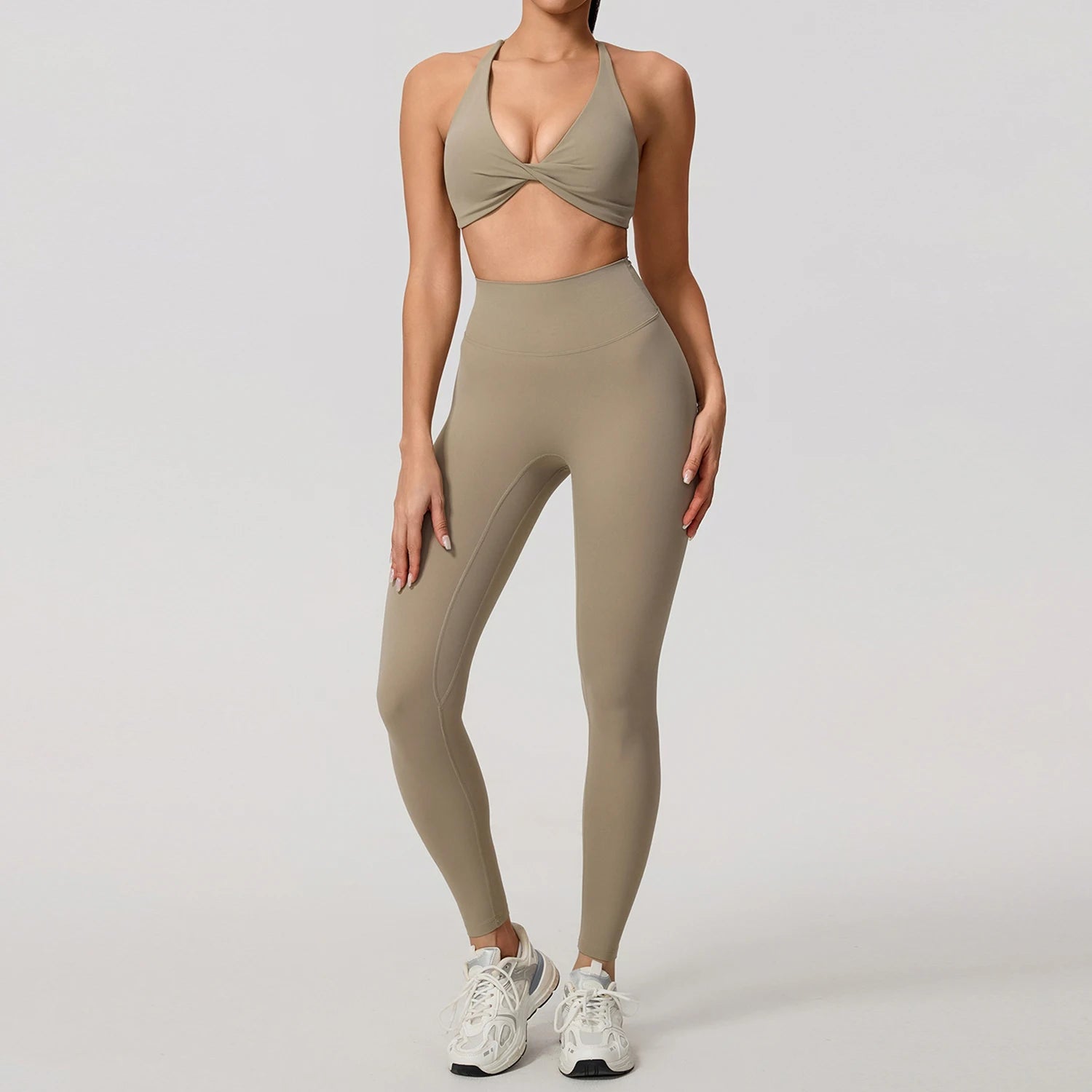 Nylon Solid Long Sleeve Two-Piece Yoga Set