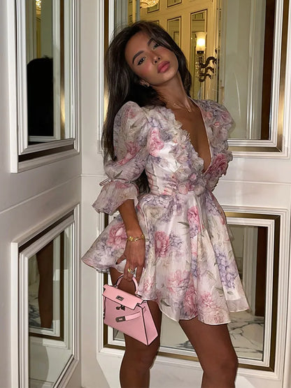 Floral V-Neck Mini Dress