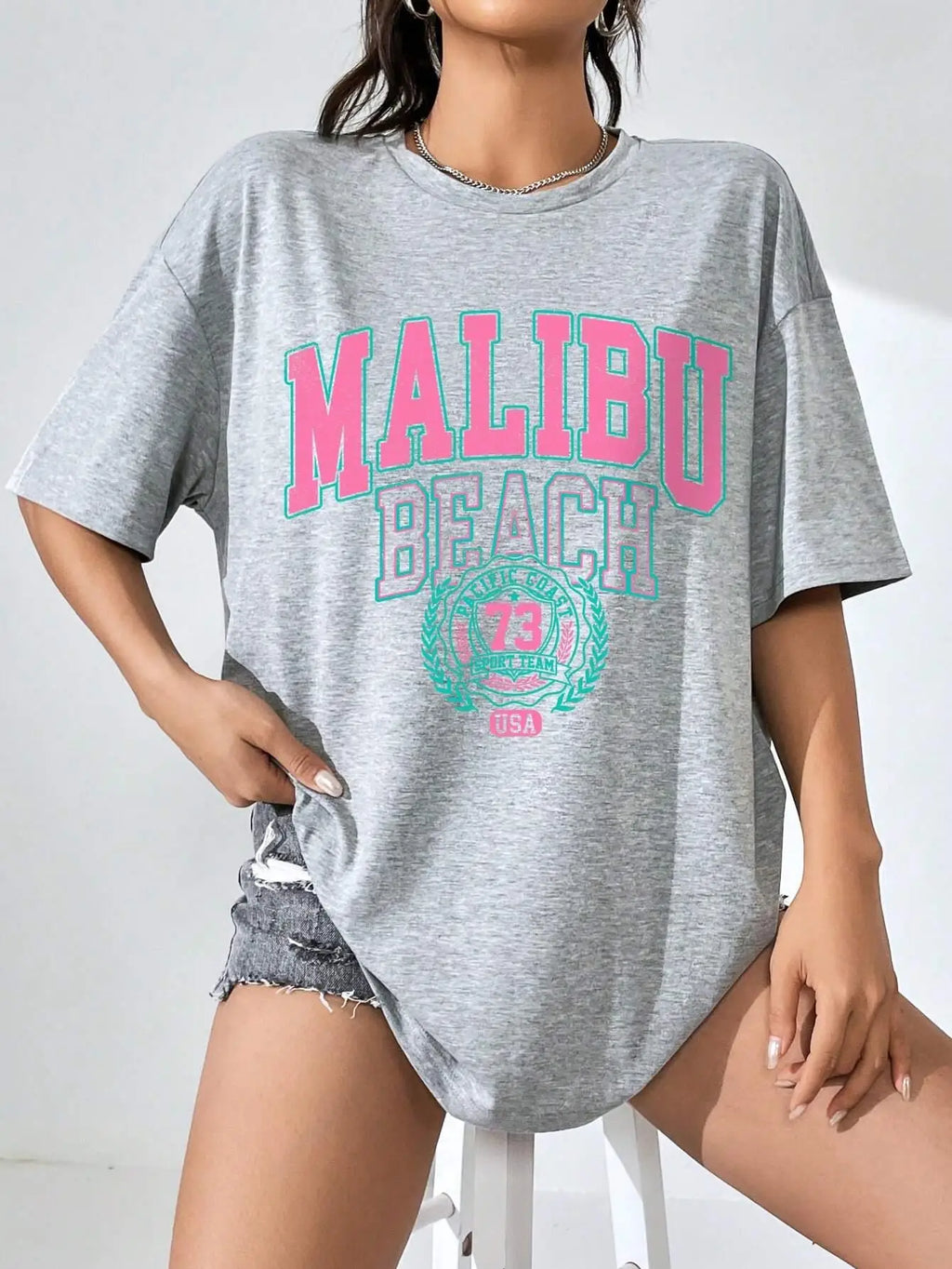 Malibu Beach Letter Print T-Shirt