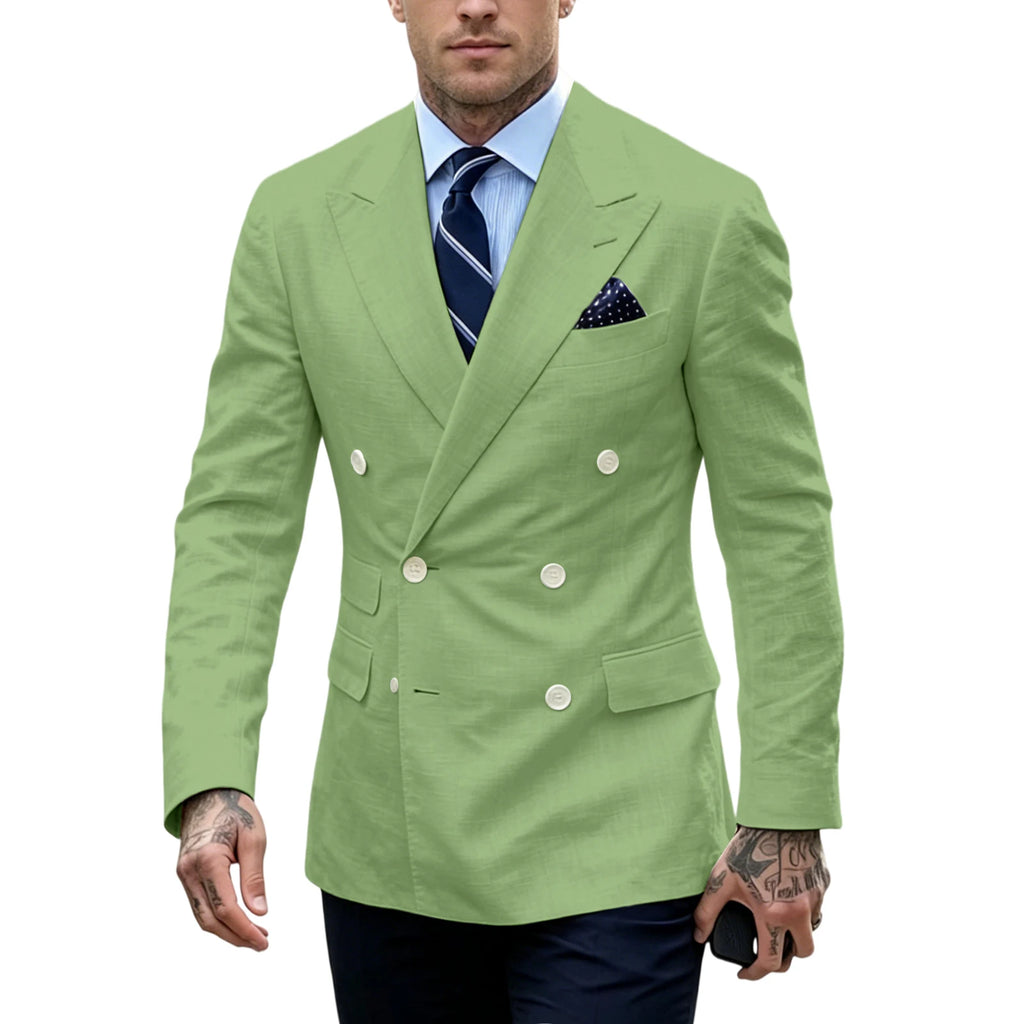 Linen Double-Breasted Slim Tuxedo Blazer