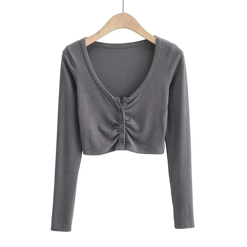 Broadcloth Solid V-Neck True-To-Size Fit Crop Top