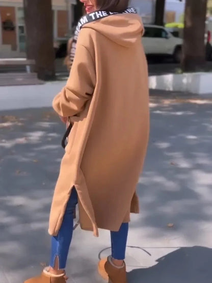 Women’s Elegant Loose Hooded Coat with Zipper
