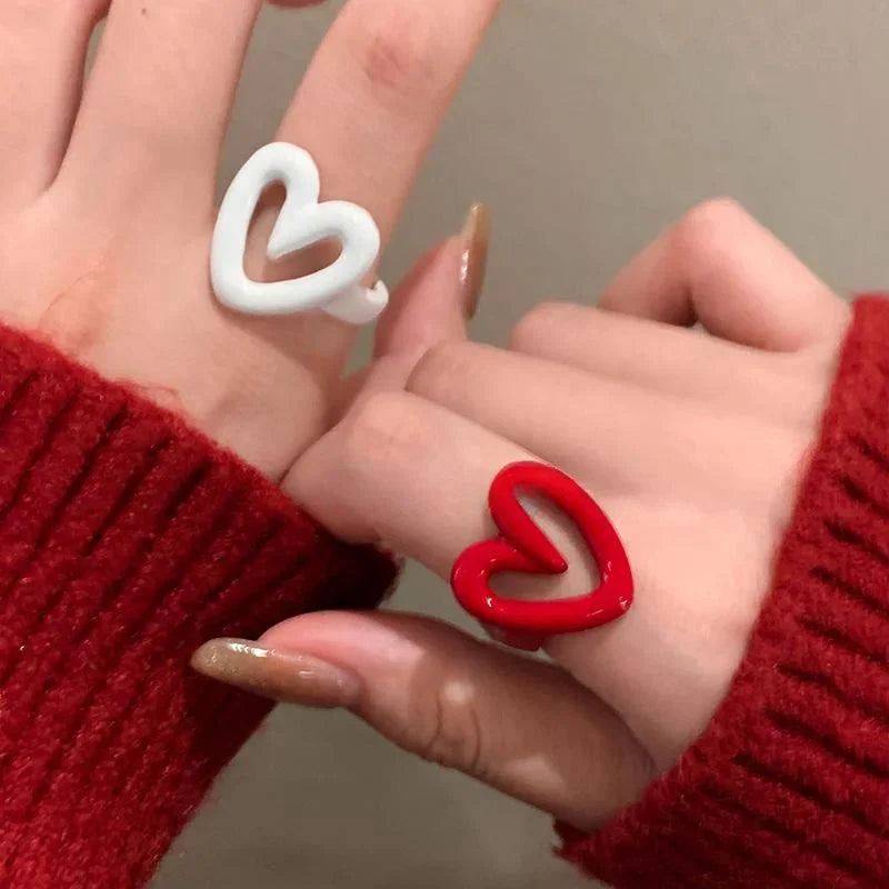 White Red Heart Ring