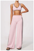 Nylon Striped Sleeveless True-To-Size Fit Two-Piece Yoga Set