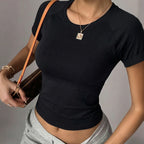 Blended Solid Crew Neck Slim Fit Top