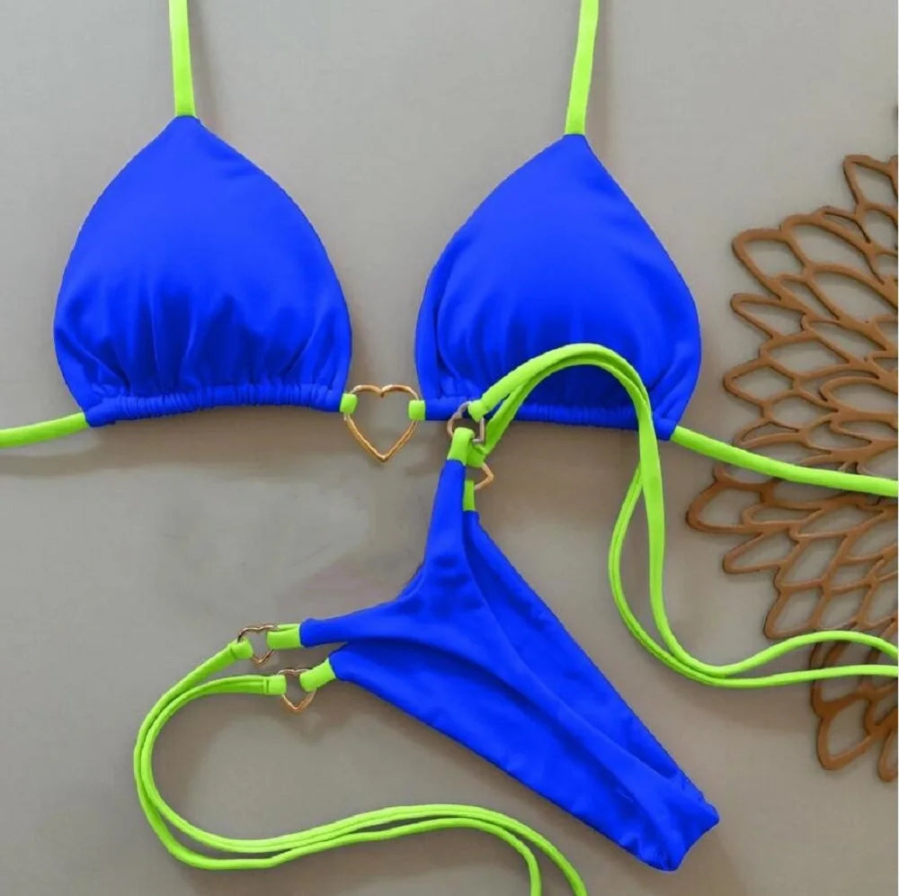 Solid Color Halter Bikini Set