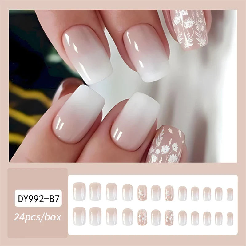 Gradient White Press Nails