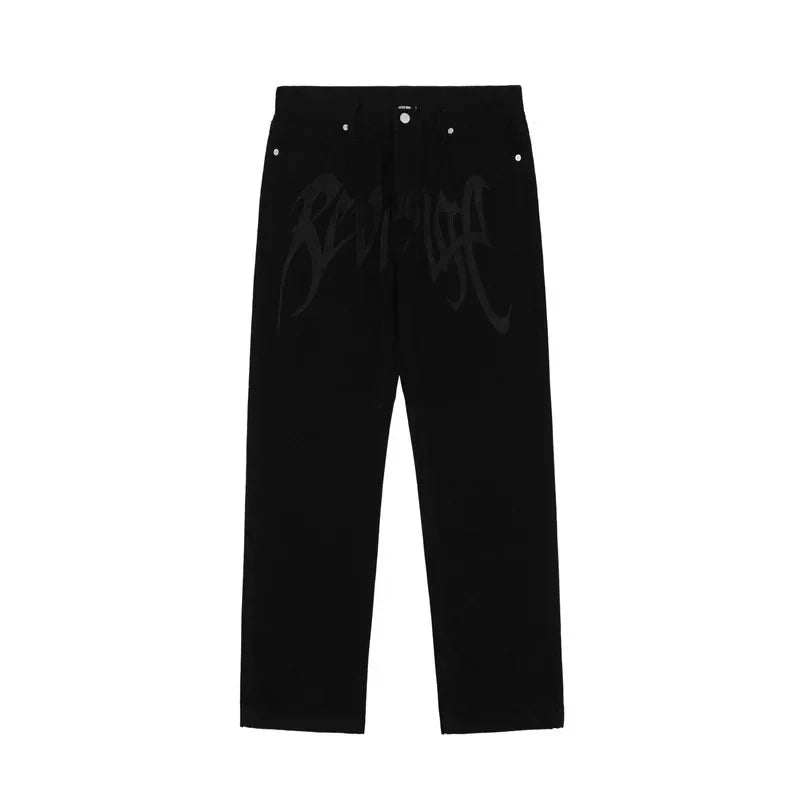 Embroidered Letter Loose Hip-Hop Jeans
