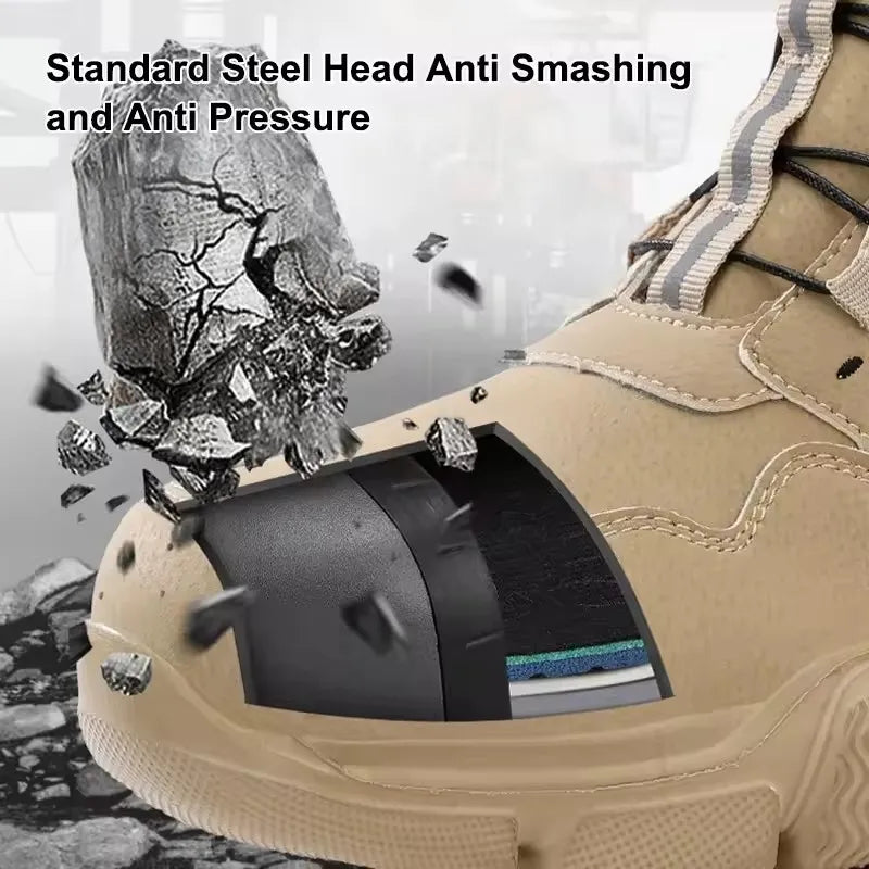 Rotating-Button Steel-Toe Work Boots