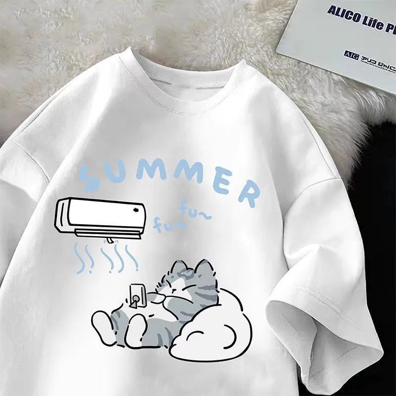 Women Summer Cartoon Print Shirt