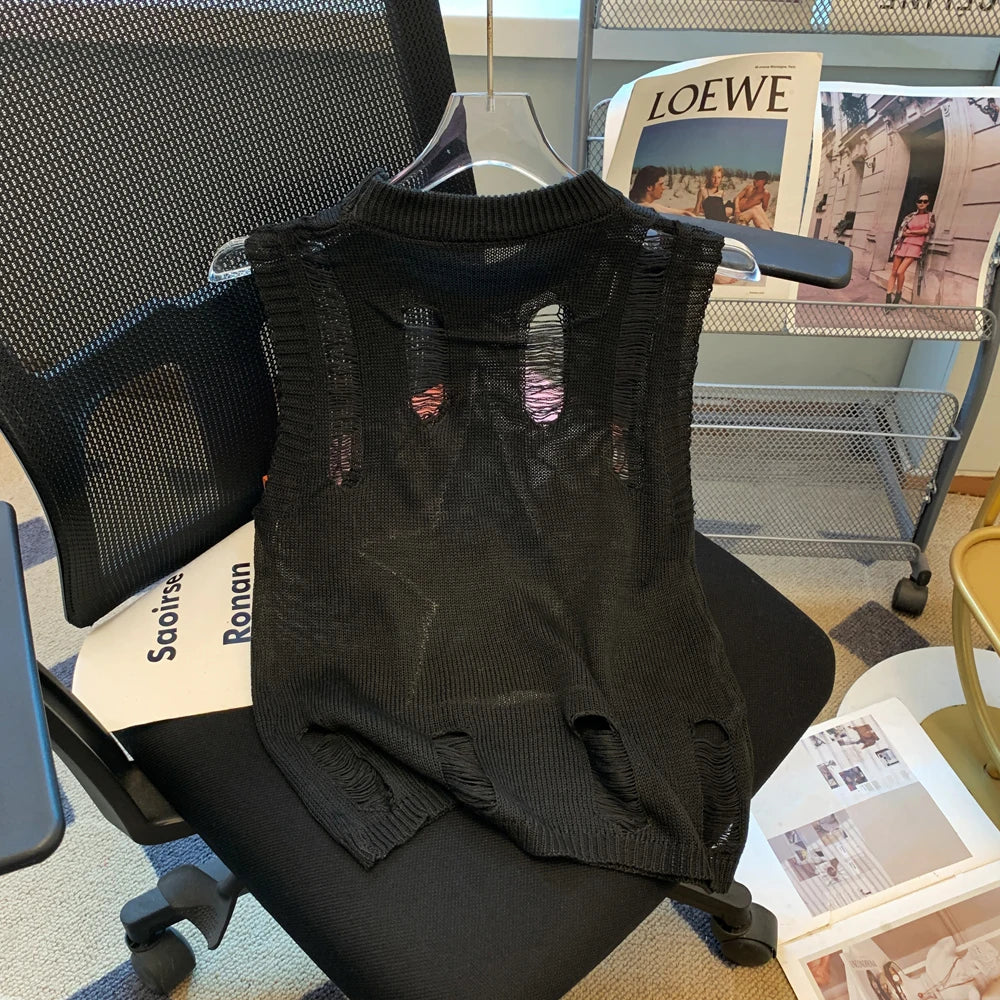 Sleeveless Hollow Knit Tank