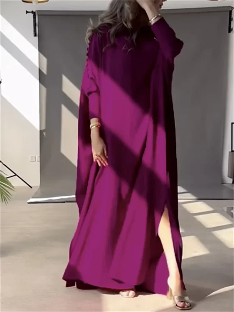 Vintage Solid Color Maxi Robe Dress