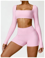 Nylon Solid Long Sleeve Two-Piece Yoga Set