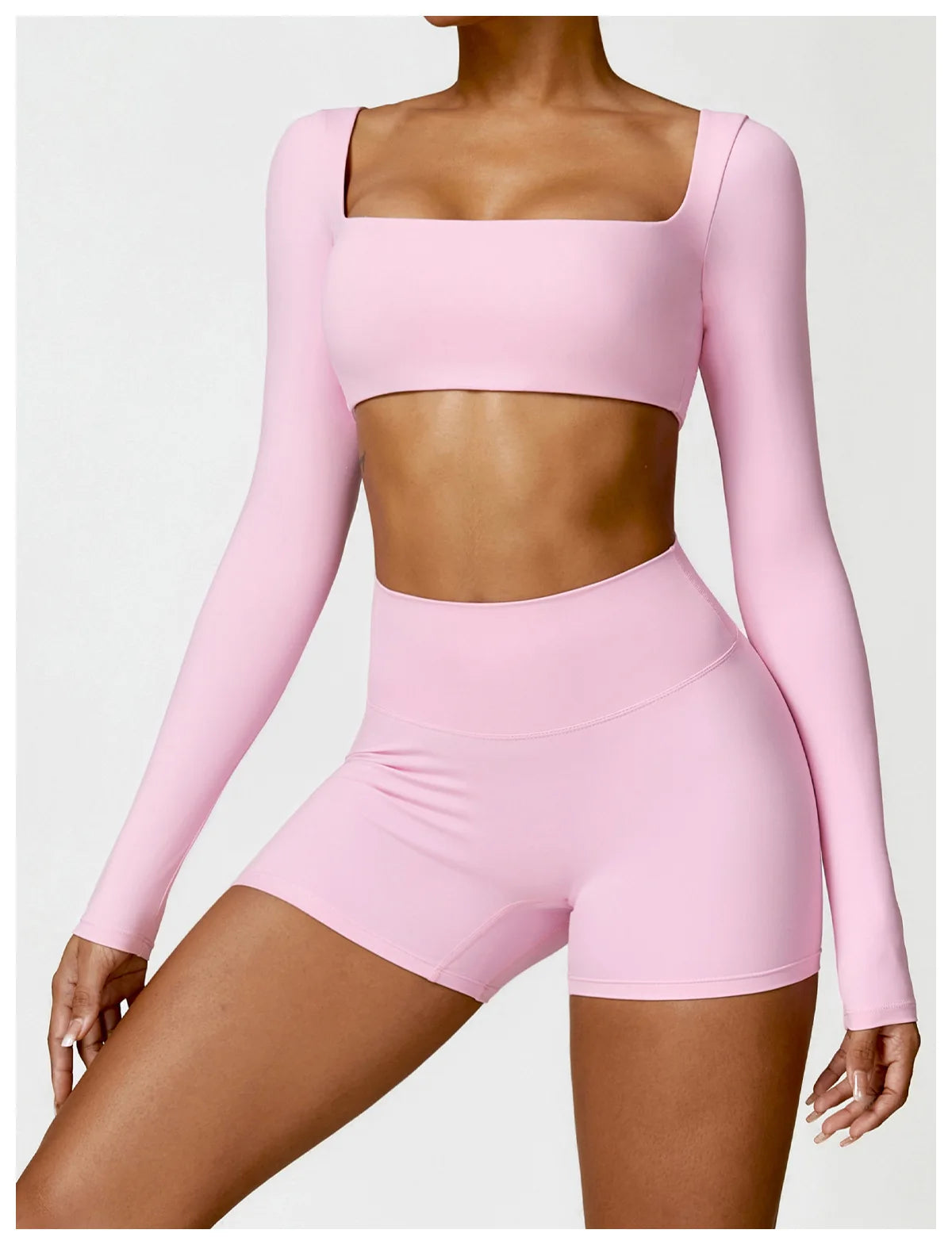 Nylon Solid Long Sleeve Two-Piece Yoga Set