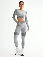 Polyester Striped Three-Quarter Sleeve Two-Piece Yoga Set
