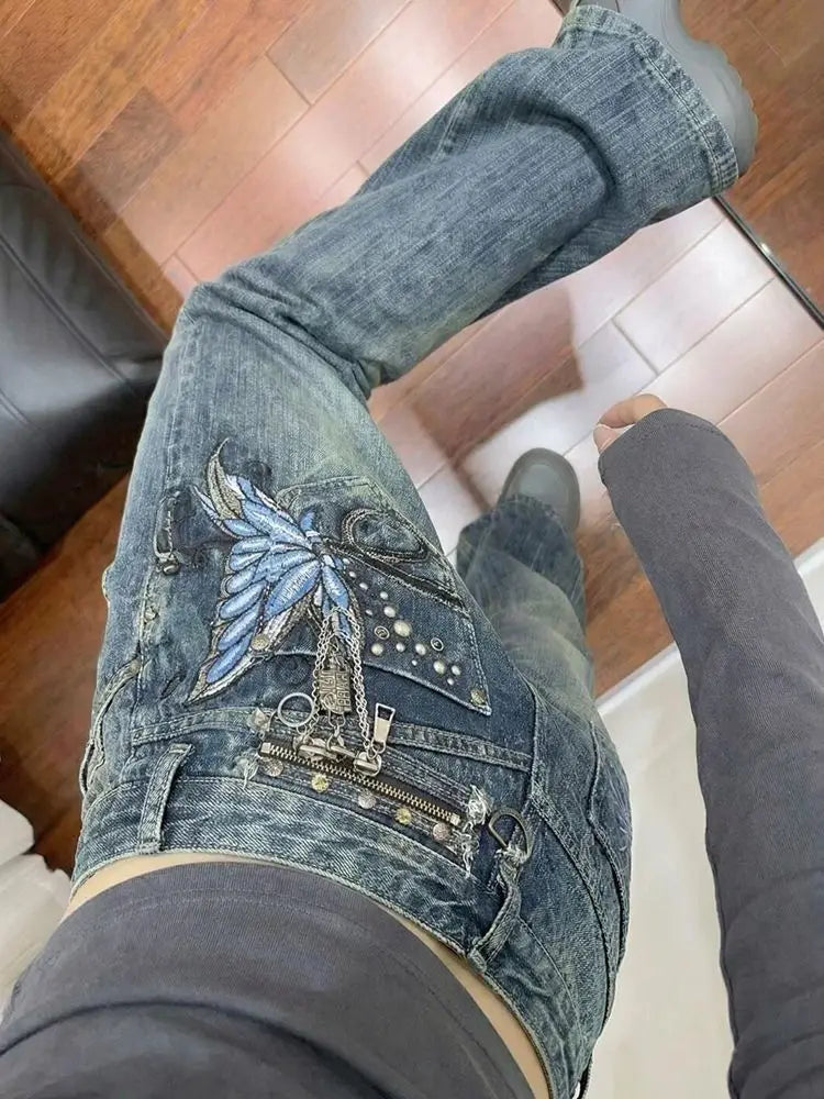 Vintage Embroidered Straight Jeans