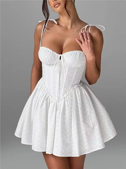 White Lace Embroidered Mini Dress