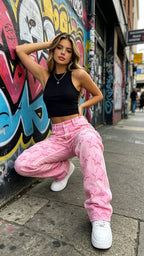 Mid Waist Punk Wide Jeans