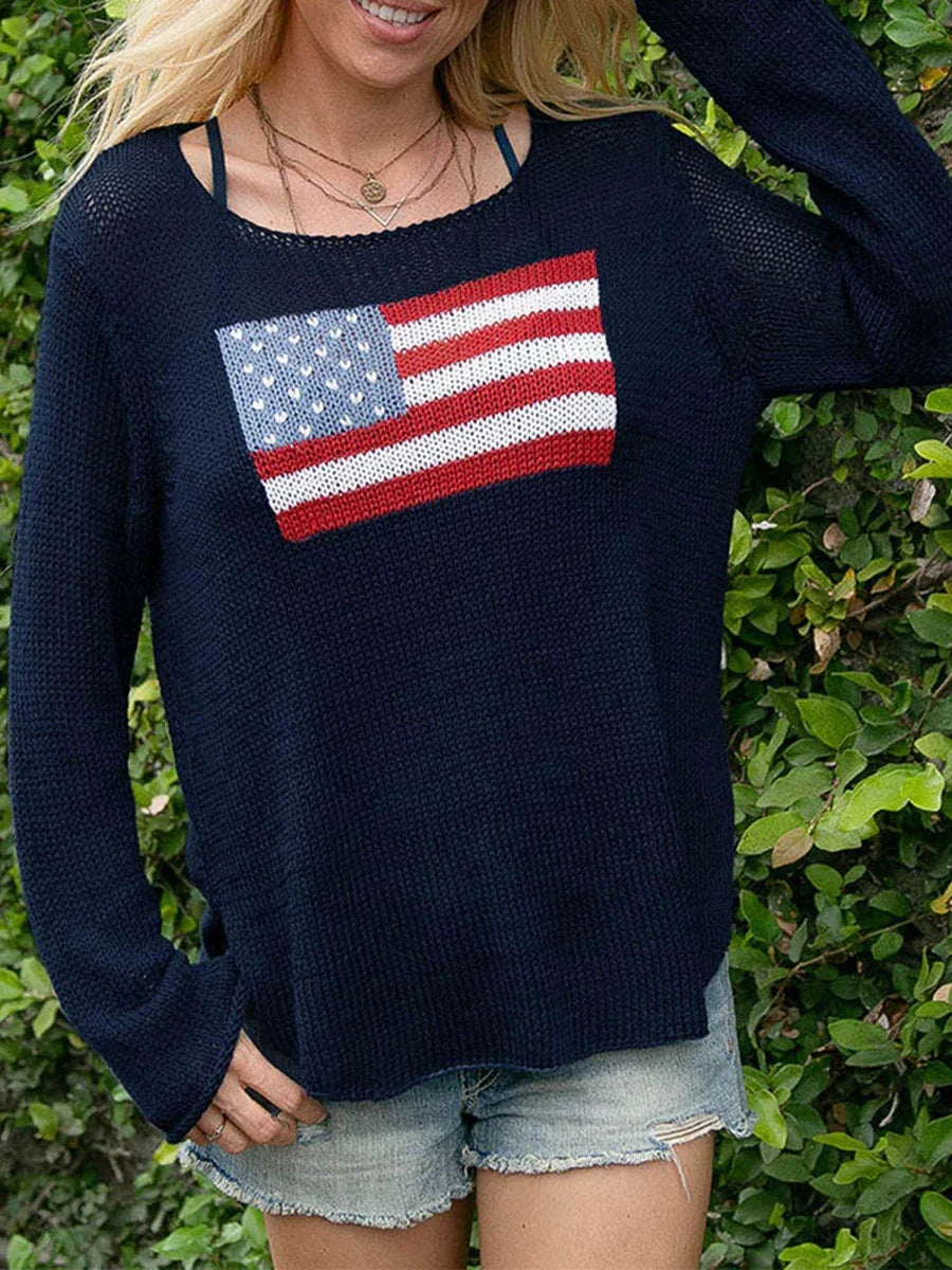 USA Flag Print Knit Sweater