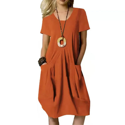 Casual Linen Blend Short Sleeve Dress