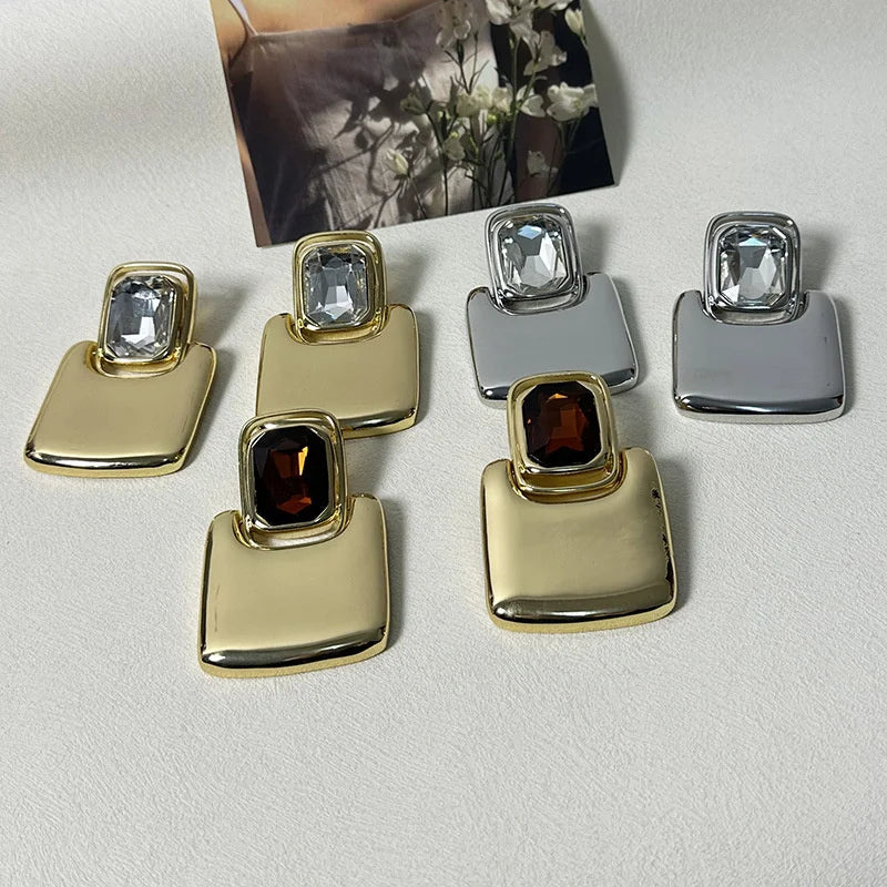 Vintage Geometric Crystal Earrings