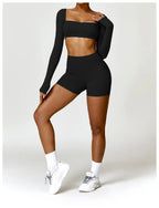 Nylon Solid Long Sleeve Two-Piece Yoga Set