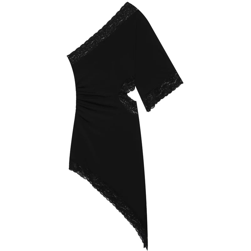 Black Asymmetric Lace Dress