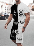 Letter Print Elastic Waist Shorts Set