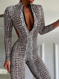 Silver Snakeskin Backless Sporty Jumpsuit